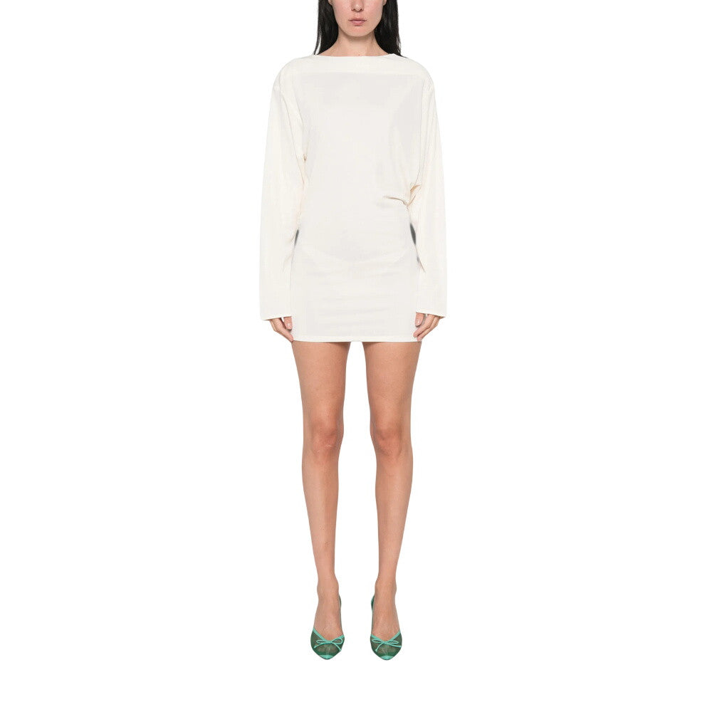 White Boat Neck Mini Dress 2