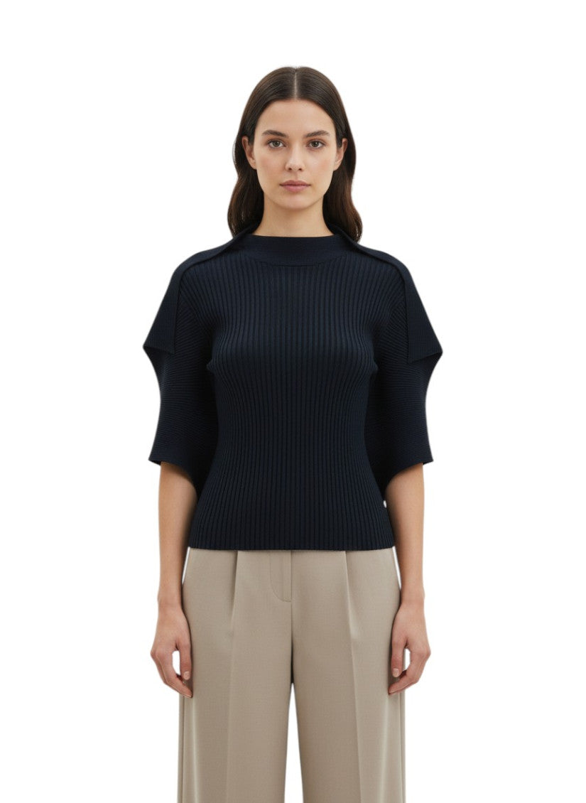 Dark Blue Mock Collar Top 1