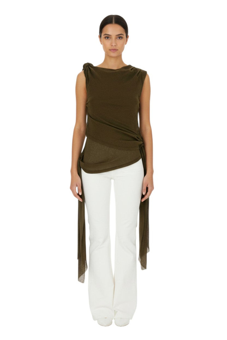 Khaki Boat Neck Top 1