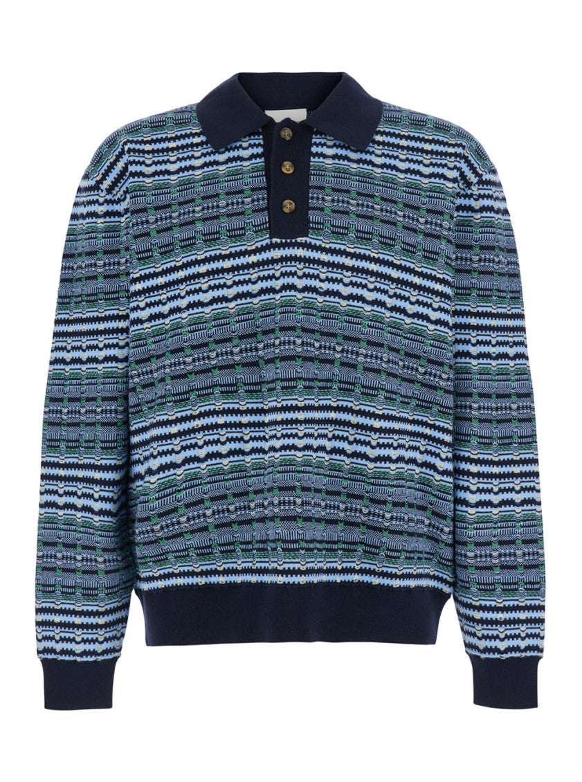 Blue Stripes Polo Sweater 1