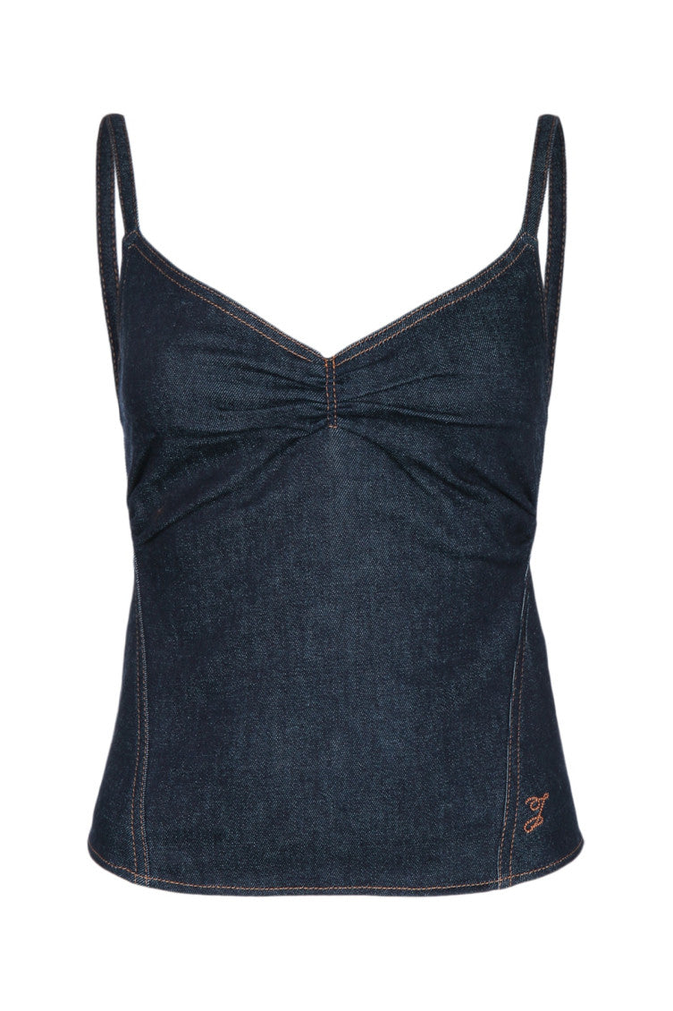 Navy Blue Solid V Neck Top 1