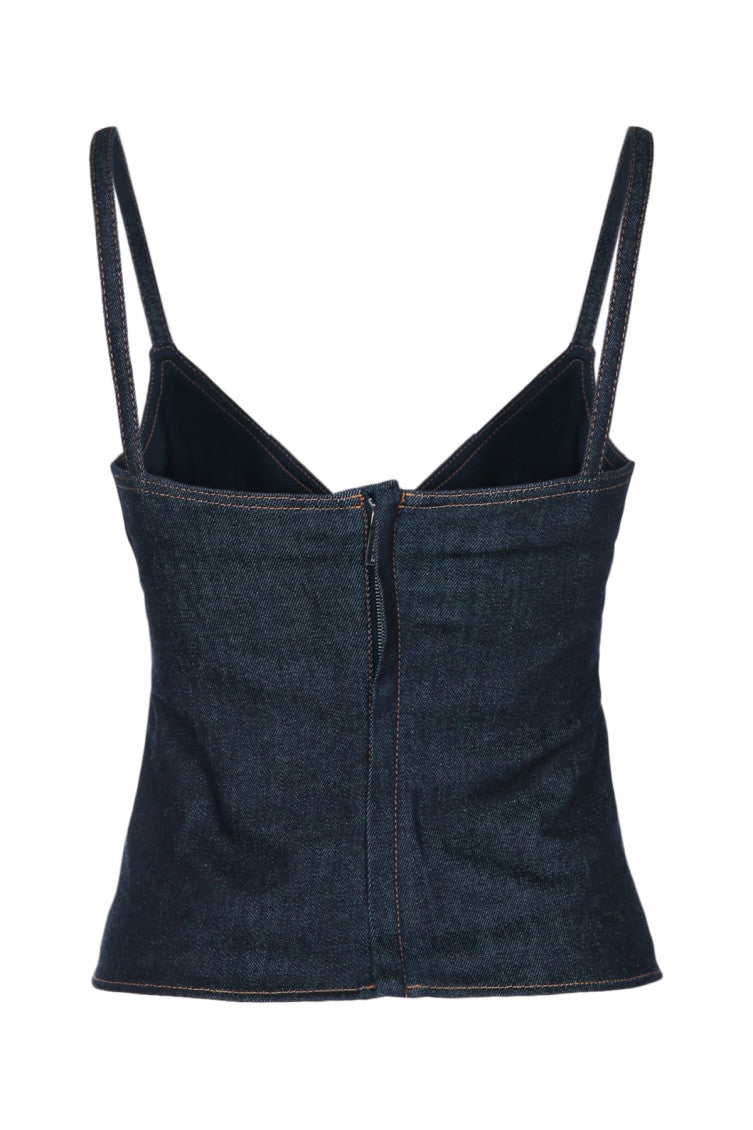 Navy Blue Solid V Neck Top 2