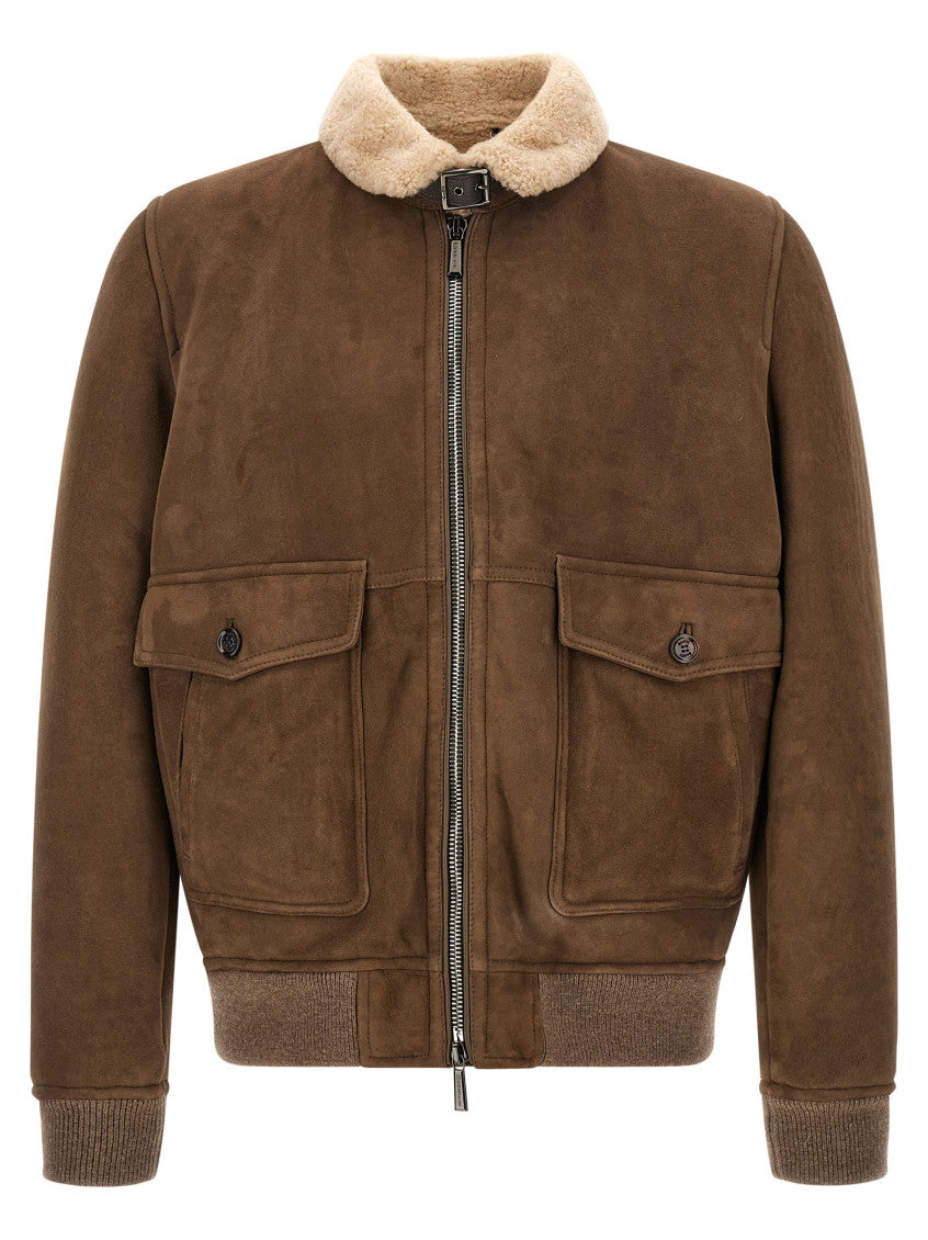 Brown Solid Bomber Jacket 1