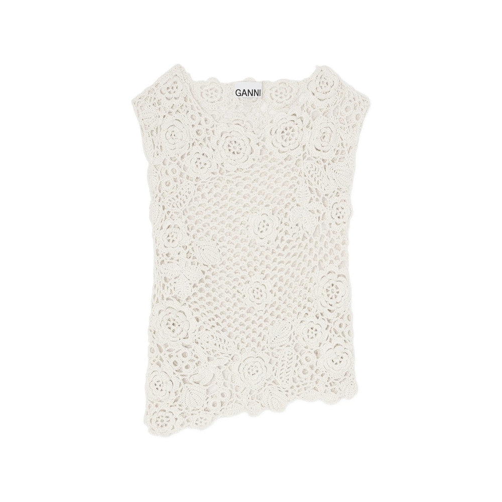 Off White Crochet Round Neck T-Shirt 1