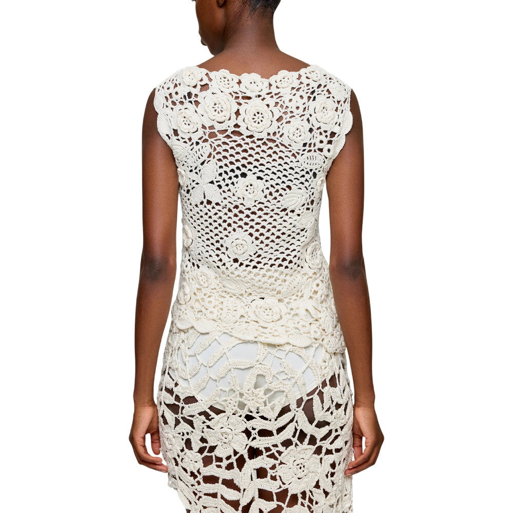 Off White Crochet Round Neck T-Shirt 2