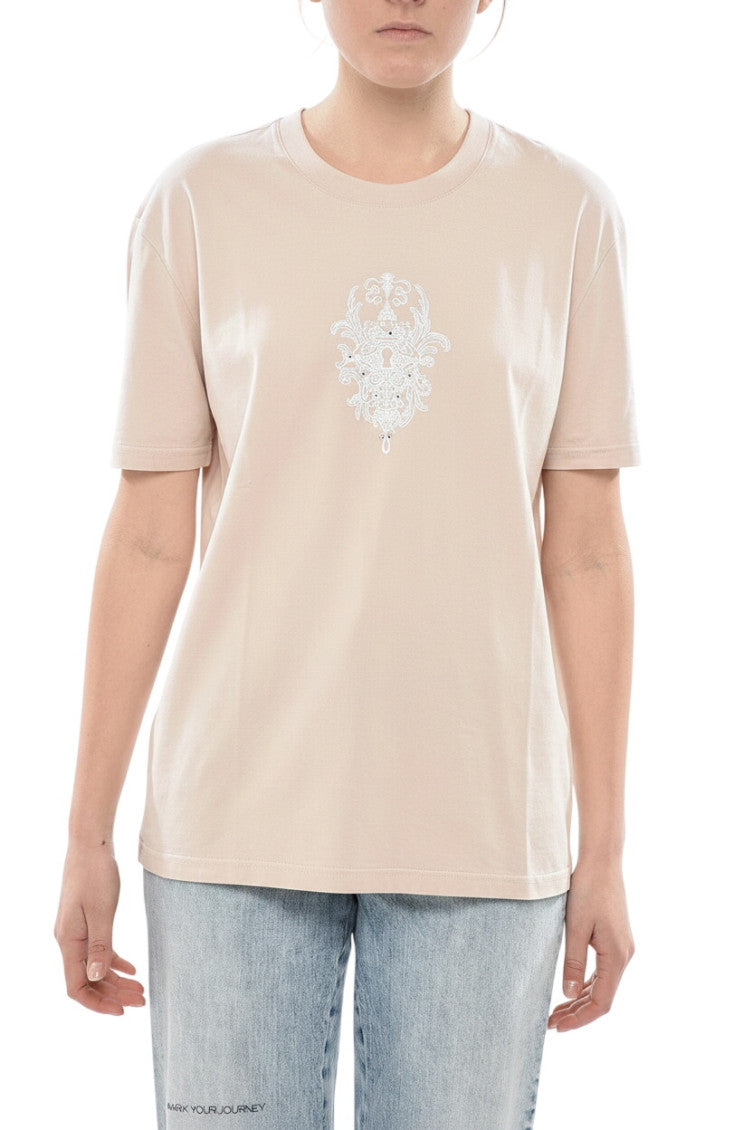 Beige Graphic Crew Neck T-Shirt 1