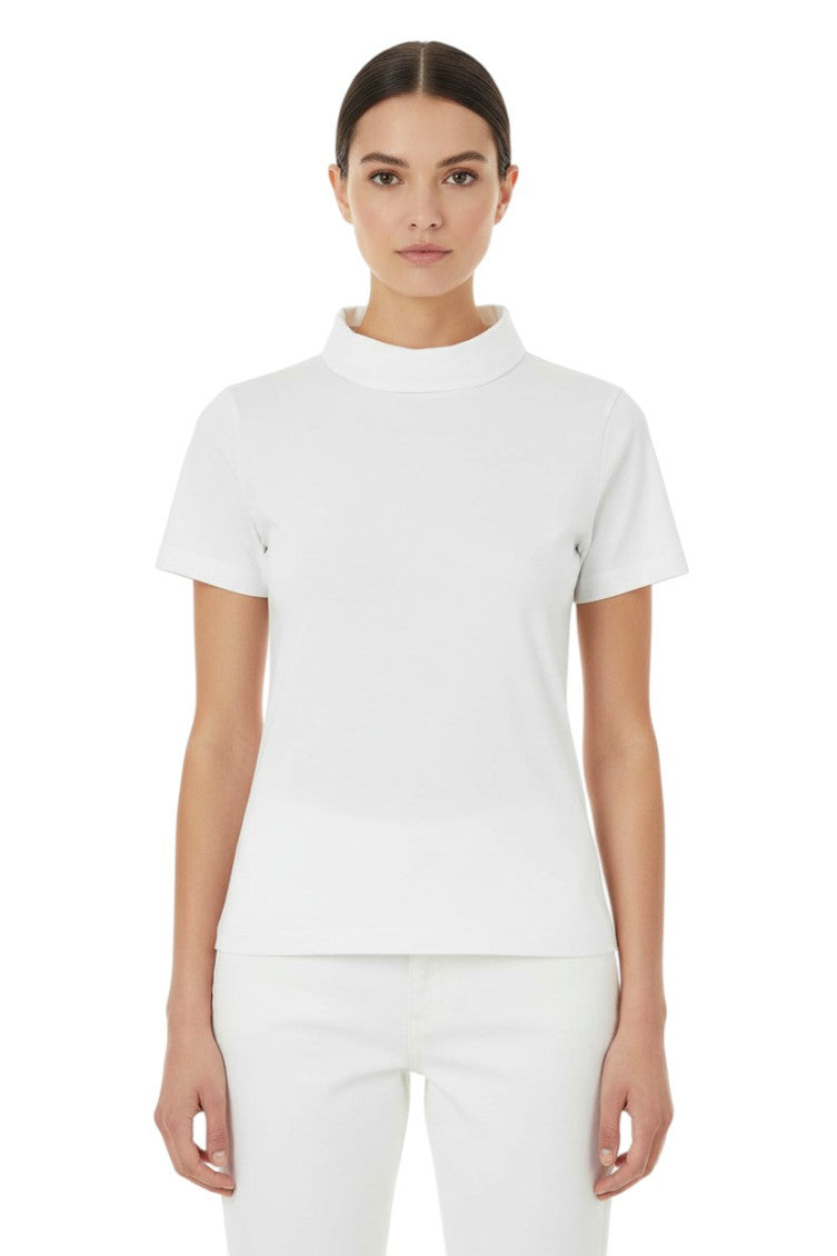 White Solid Mock Collar T-Shirt 1