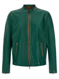 Green Solid Leather Jacket 1