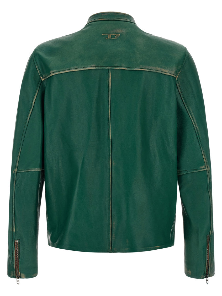 Green Solid Leather Jacket 2