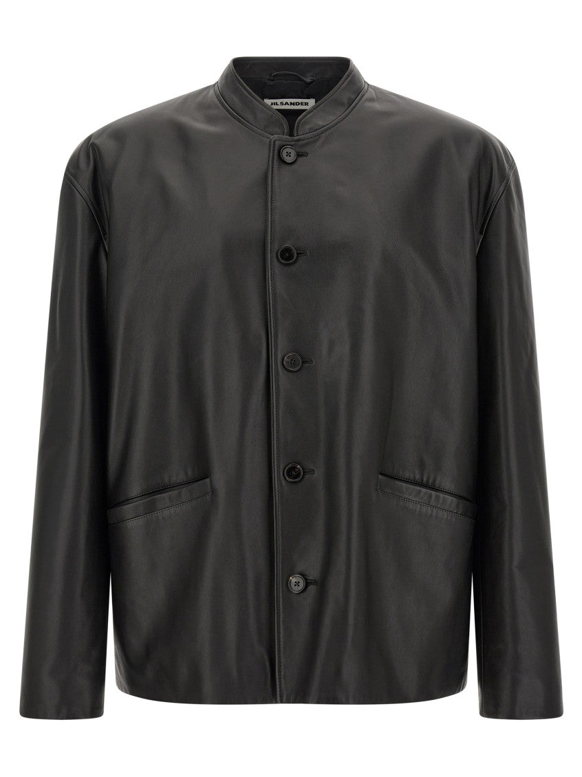 Black Solid Leather Jacket 1
