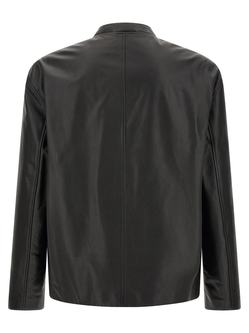 Black Solid Leather Jacket 2