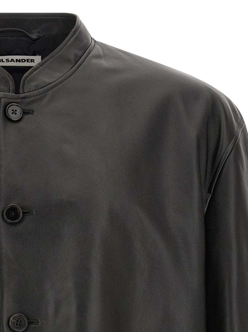 Black Solid Leather Jacket 3