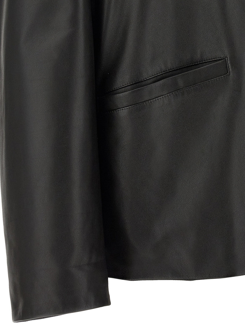 Black Solid Leather Jacket 4