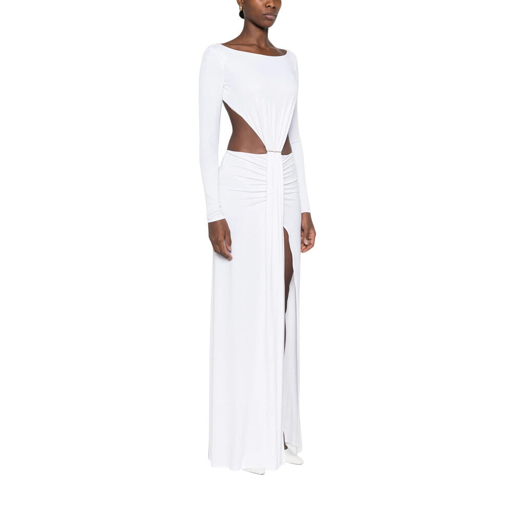 White Boat Neck Maxi Dress 3