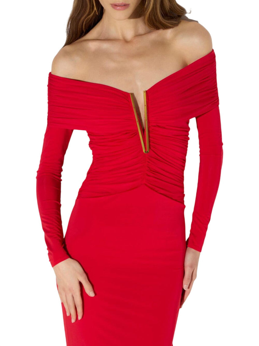 Red Off Shoulder Maxi Dress 3