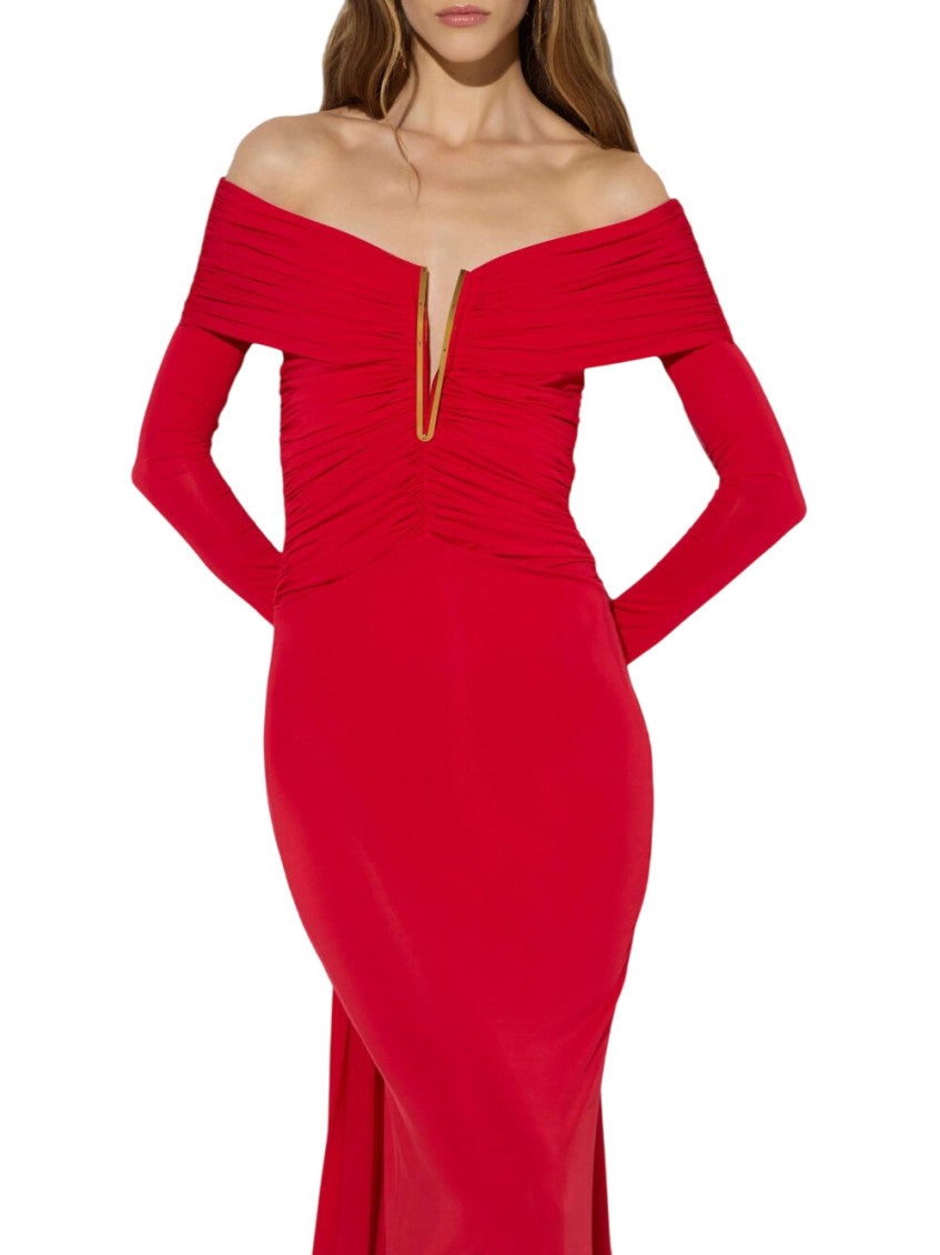 Red Off Shoulder Maxi Dress 4