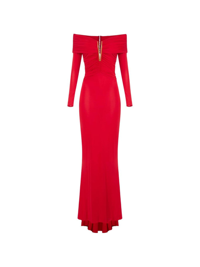Red Off Shoulder Maxi Dress 5