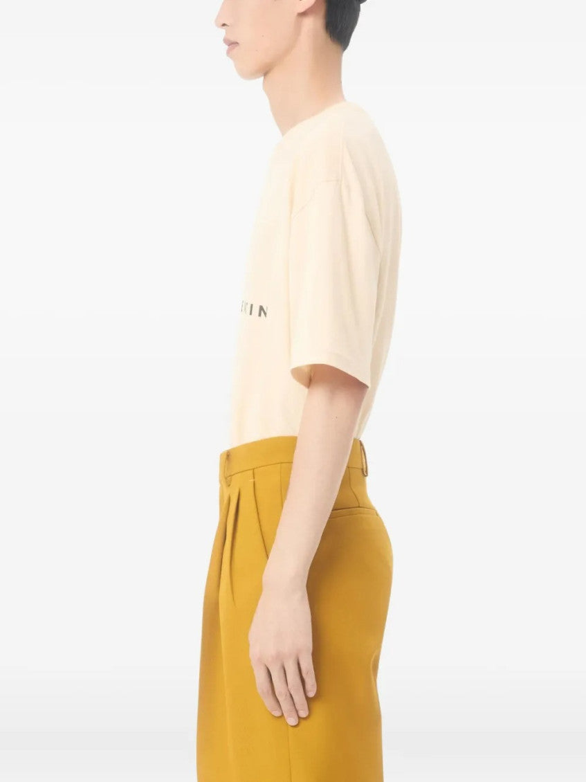 Beige Round Neck Logo T-Shirt 4