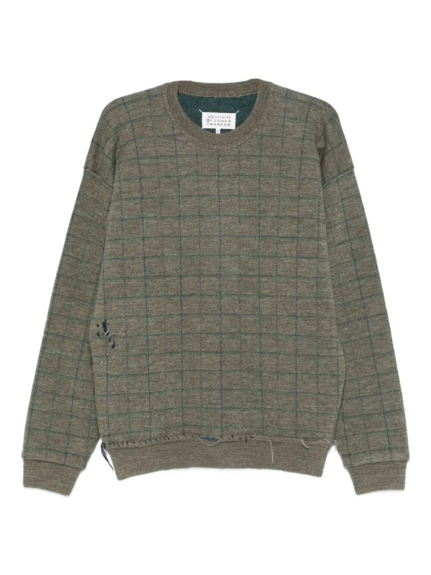 Green Checked Distressed Sweater 1