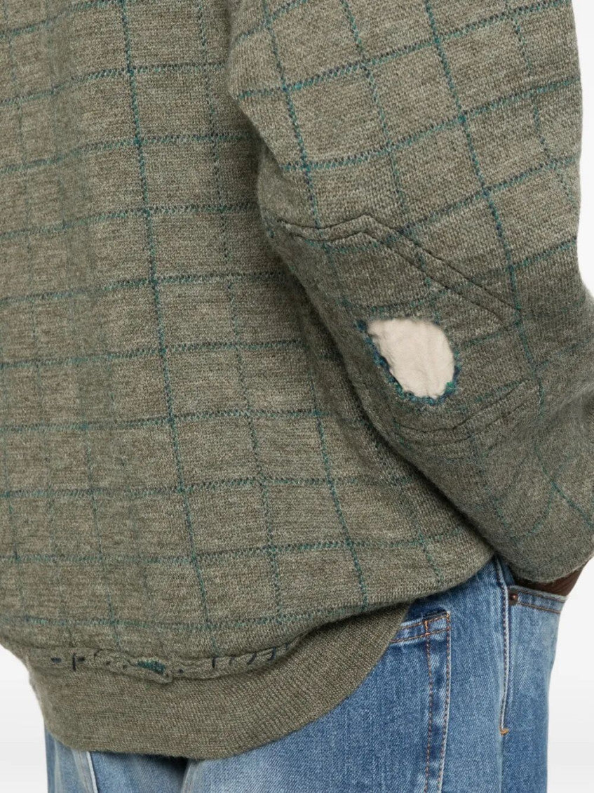 Green Checked Distressed Sweater 4