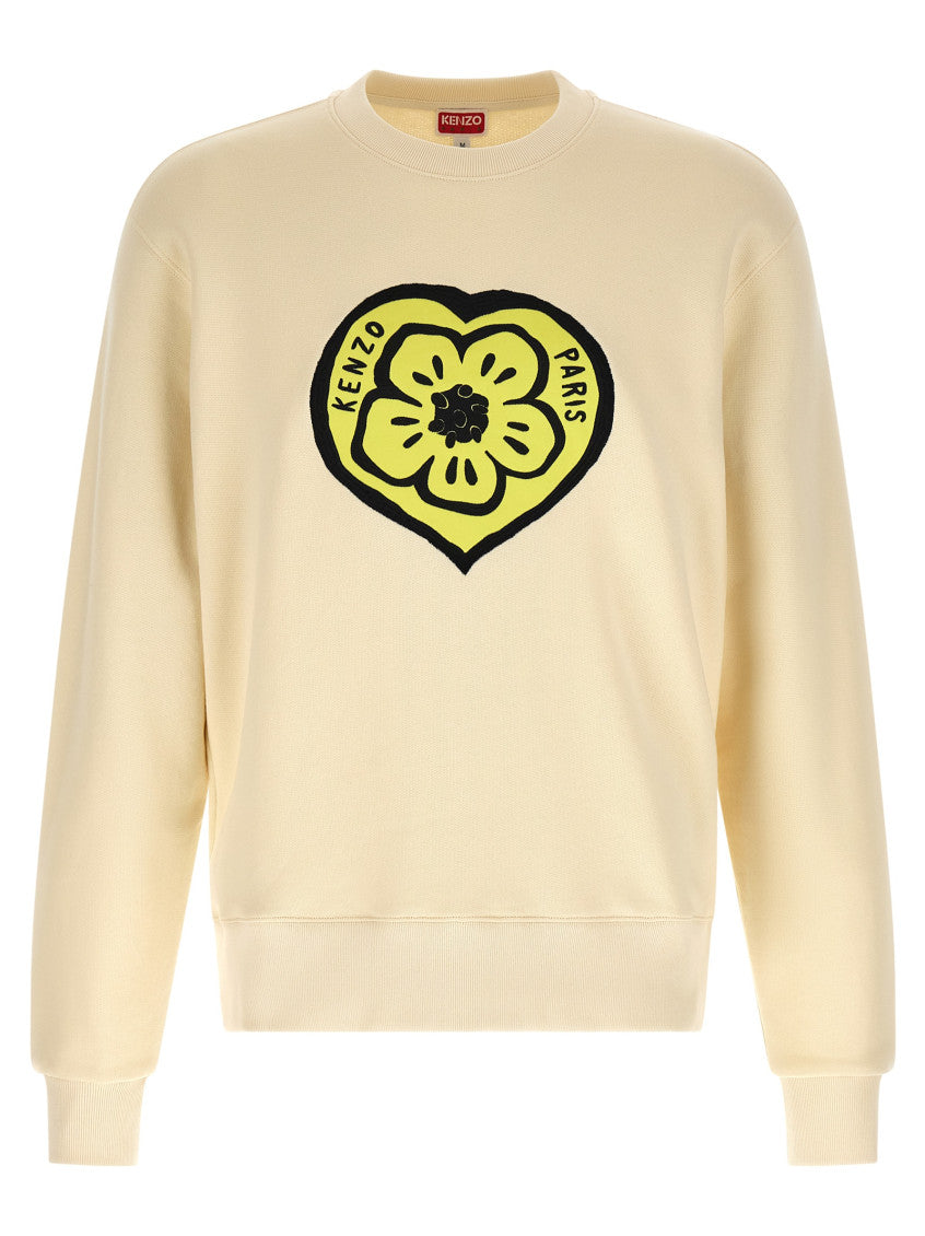 Beige Crewneck Logo Print Sweatshirt 1