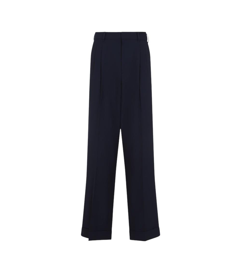 Navy Blue Creased Straight-leg Trousers 1