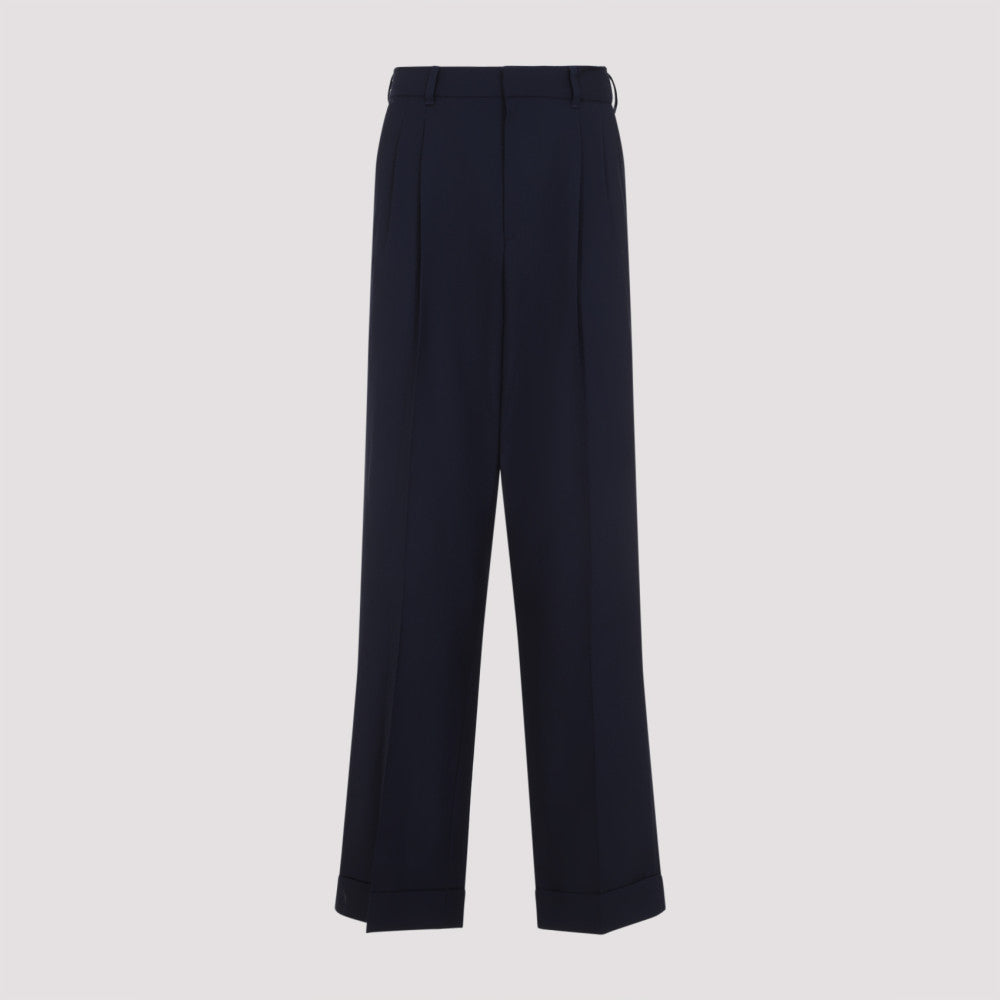 Navy Blue Creased Straight-leg Trousers 2