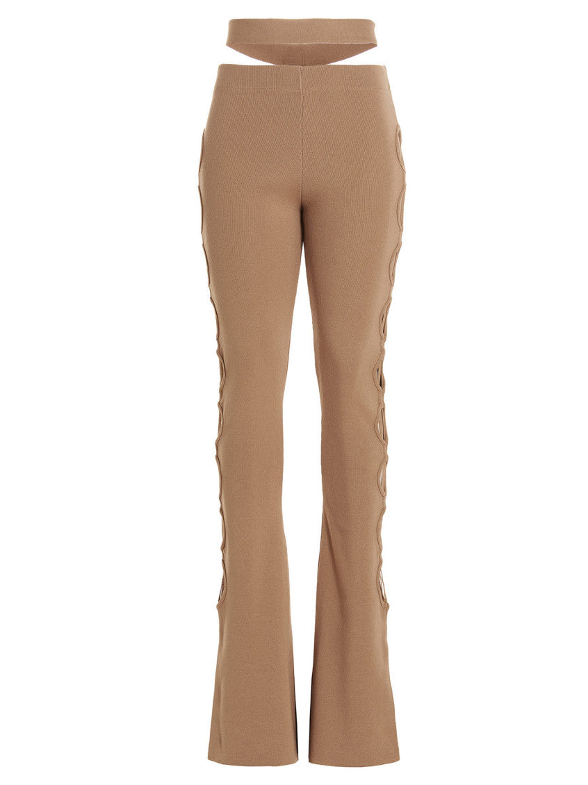 Beige Cut Out Pants With Lacing 1