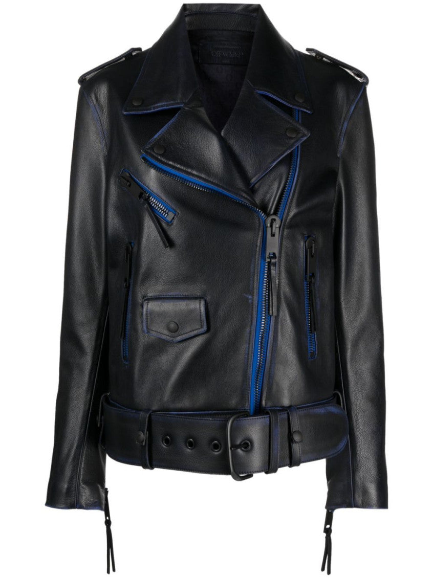 Black Contrast-trim Leather Jacket 1