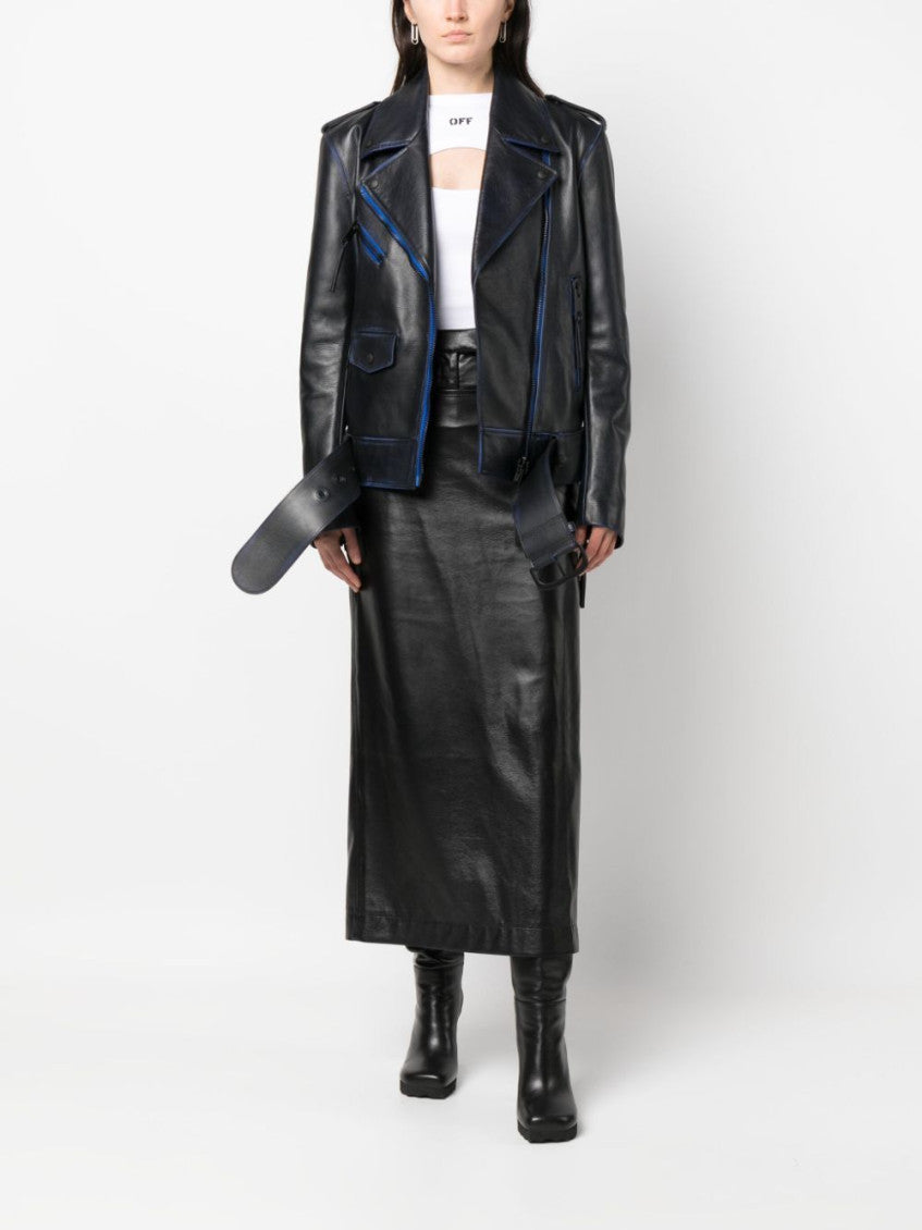 Black Contrast-trim Leather Jacket 2