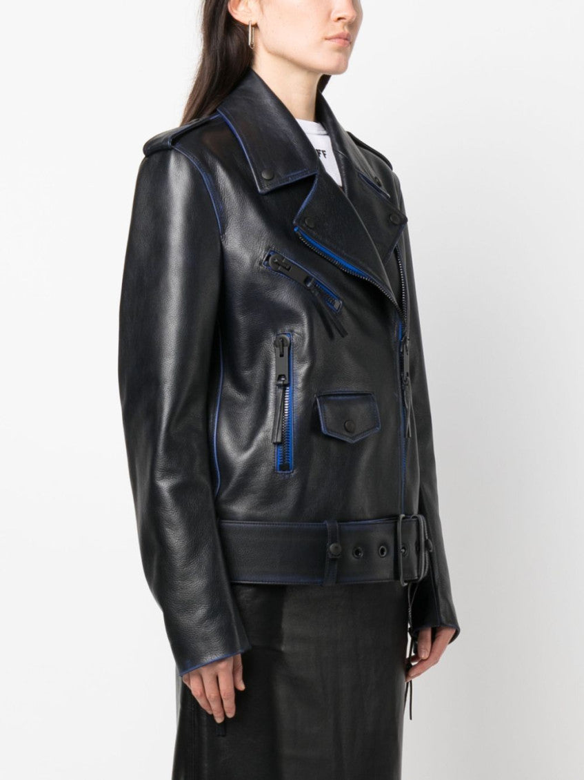 Black Contrast-trim Leather Jacket 3