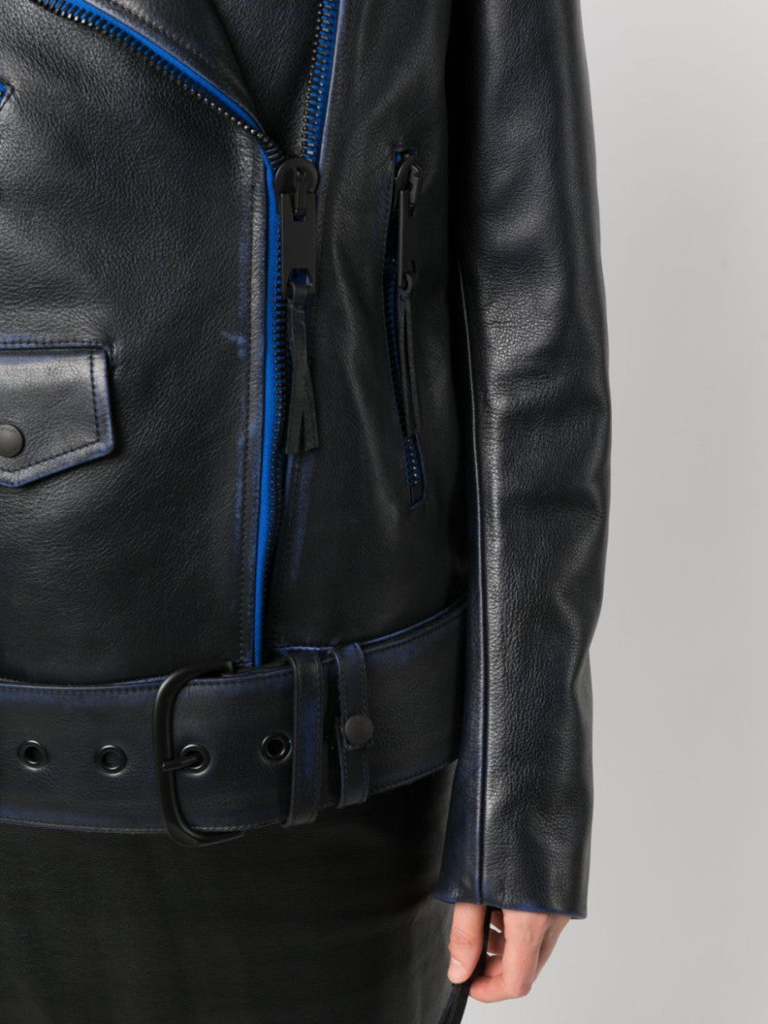 Black Contrast-trim Leather Jacket 5