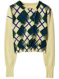 Multicolor Argyle-intarsia Cropped Cotton Jumper 1