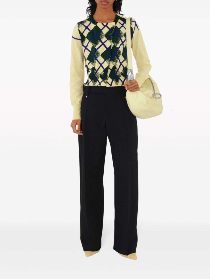Multicolor Argyle-intarsia Cropped Cotton Jumper 2