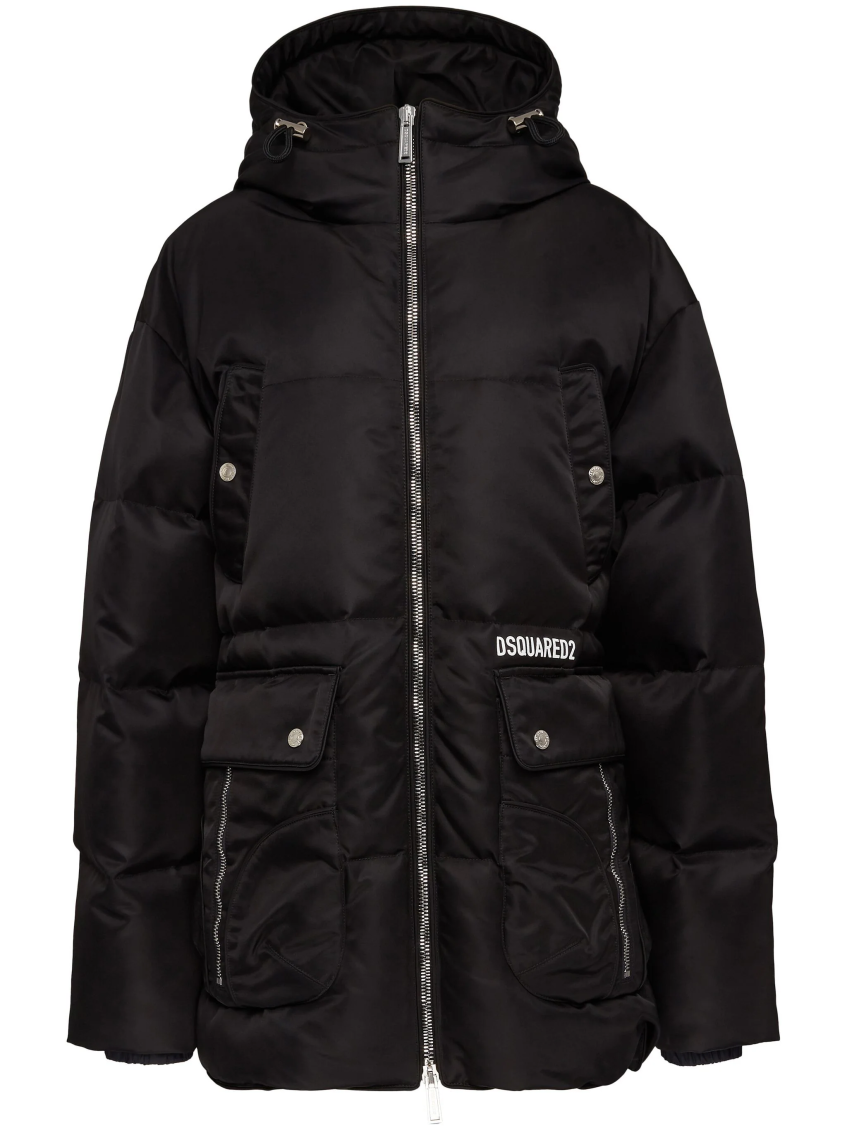 Black Quilted Hooded Jacket 1
