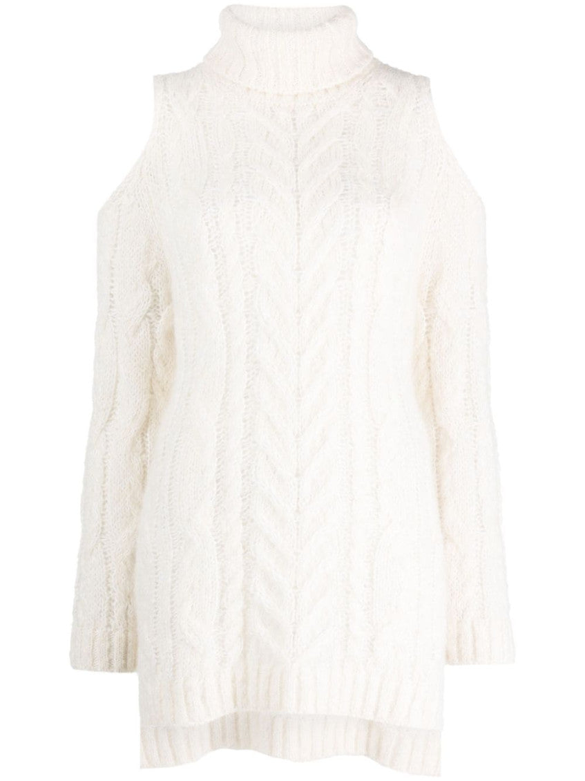 White Cold-shoulder Cable-knit Jumper 1
