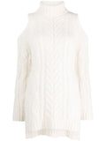 White Cold-shoulder Cable-knit Jumper 1