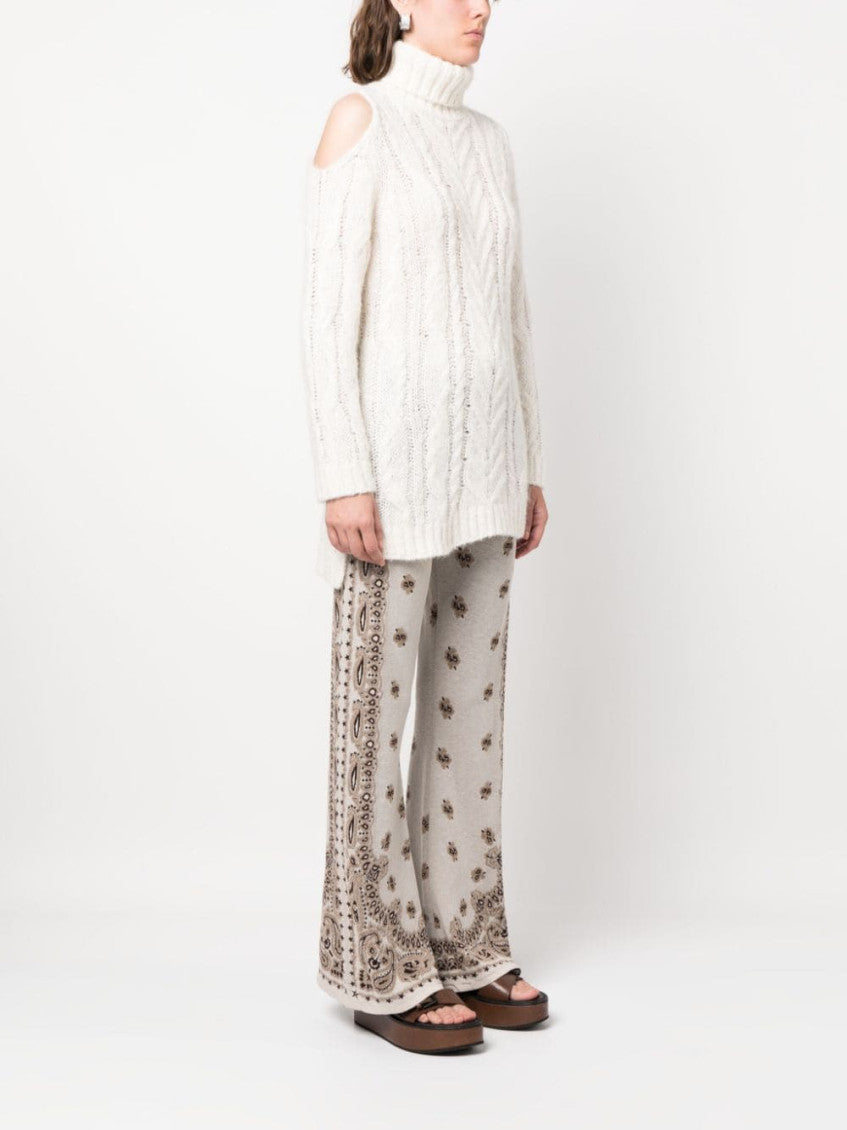 White Cold-shoulder Cable-knit Jumper 4