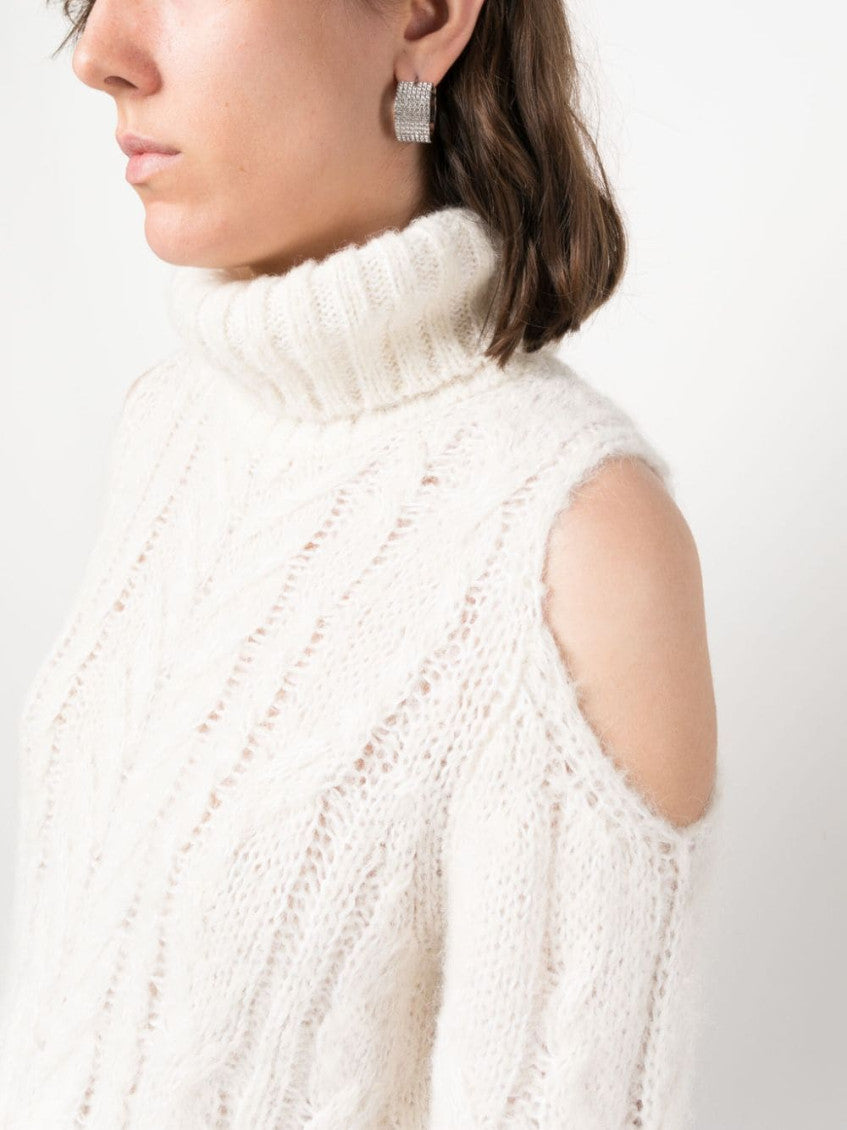 White Cold-shoulder Cable-knit Jumper 5