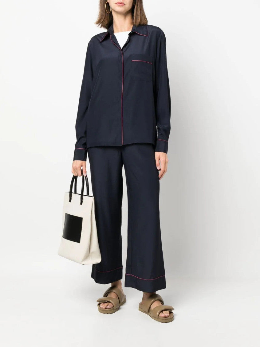 Navy Blue Straight-leg Cropped Trousers 2