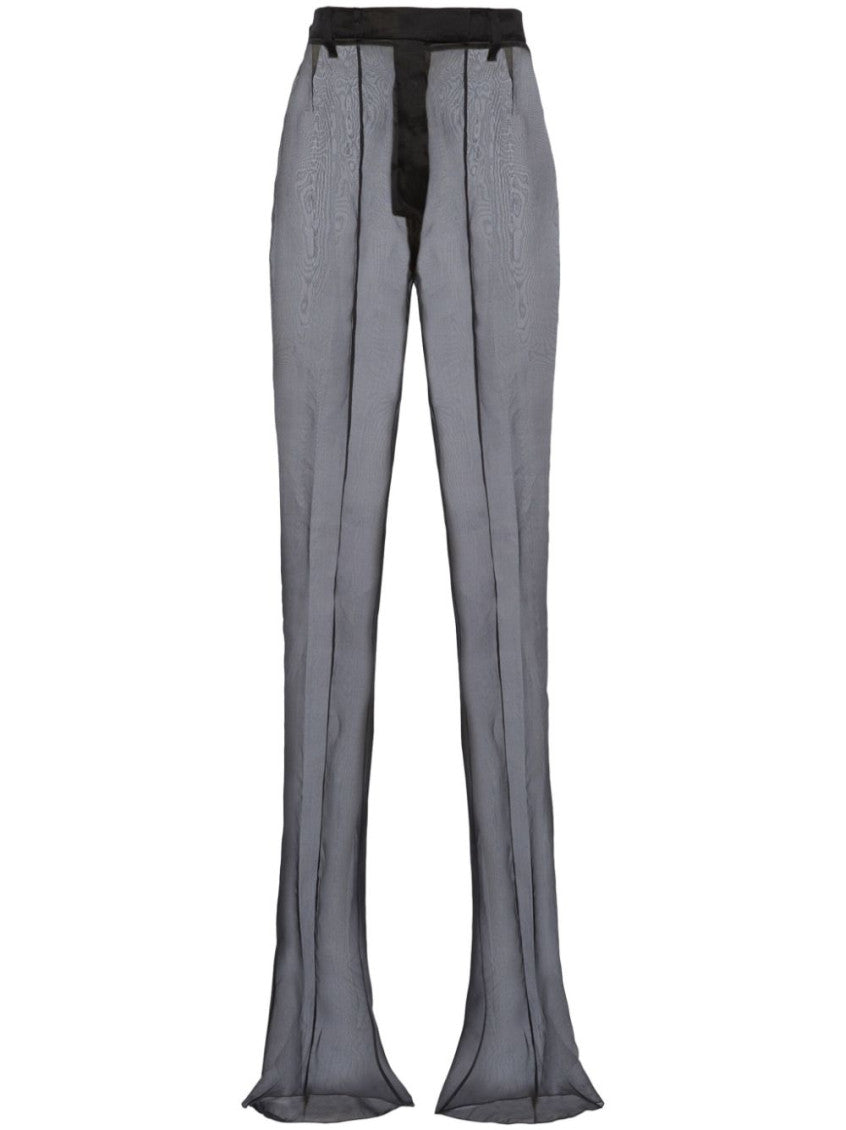 Black semi-sheer flared trousers 1