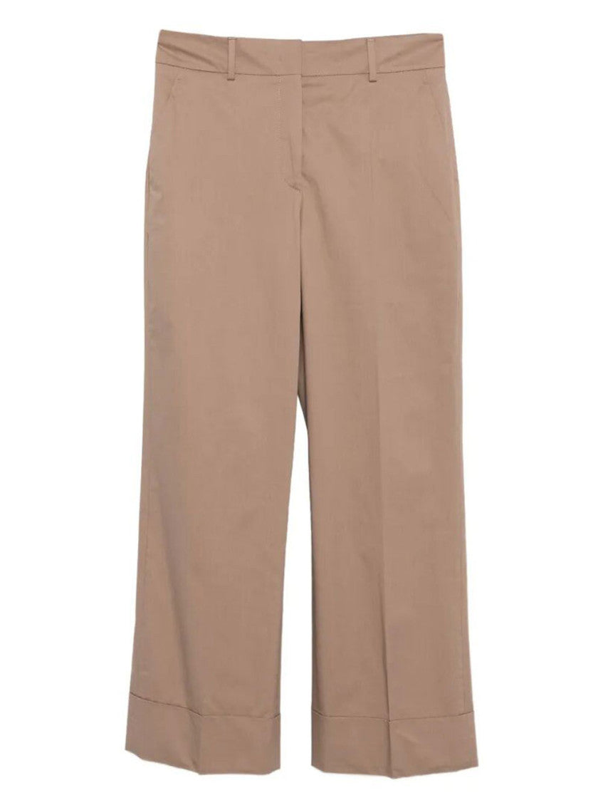Brown Wide Leg Curved Cotton Trouser 1