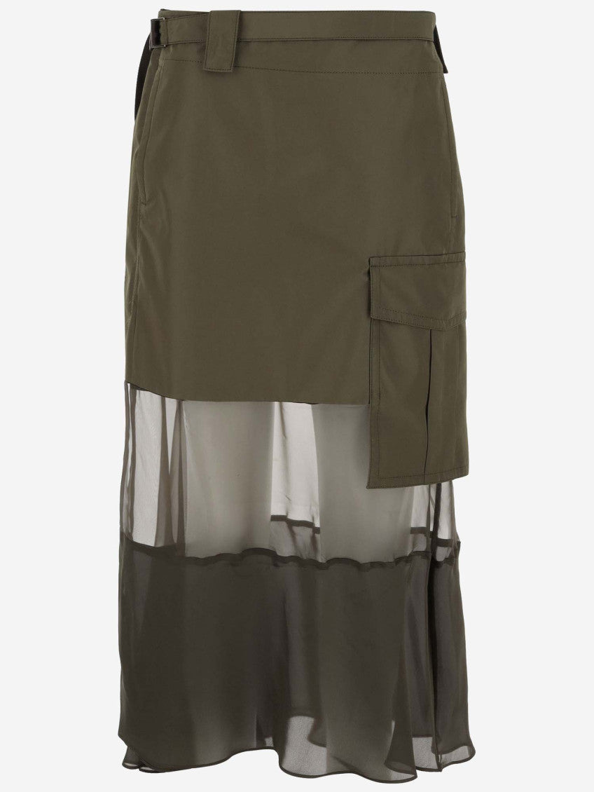 Khaki Belted Wrap-effect Paneled Skirt 1