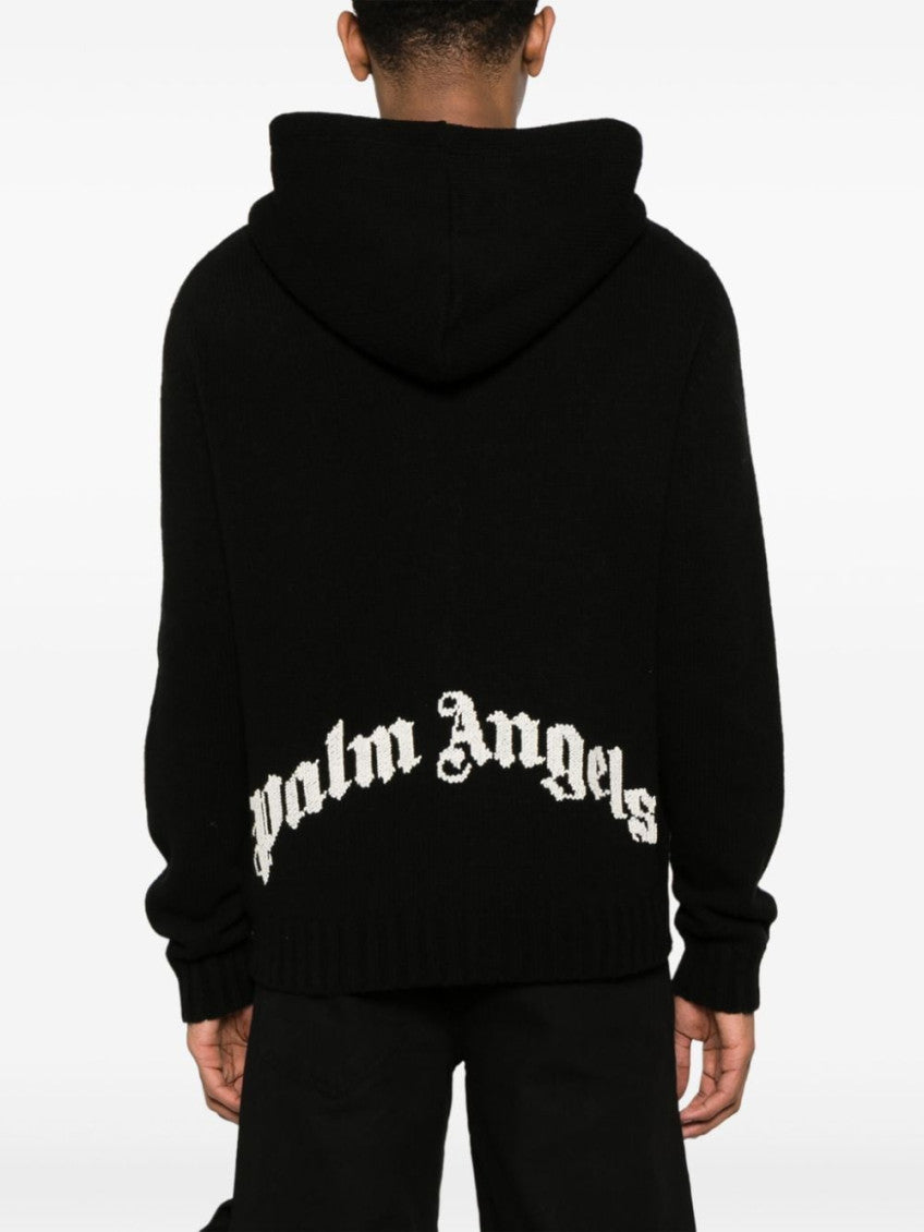Black Logo wool blend hooded sweater 4