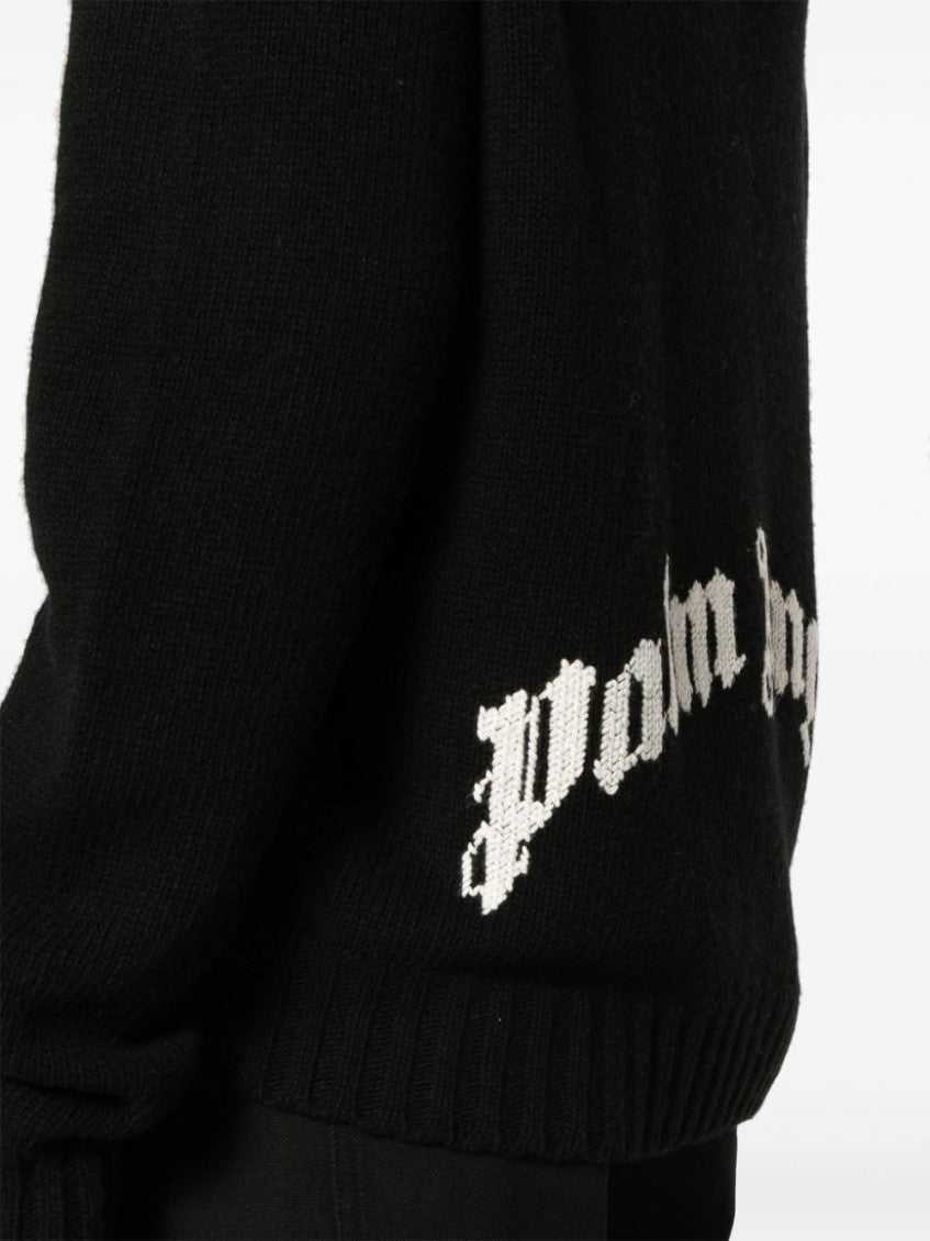 Black Logo wool blend hooded sweater 5