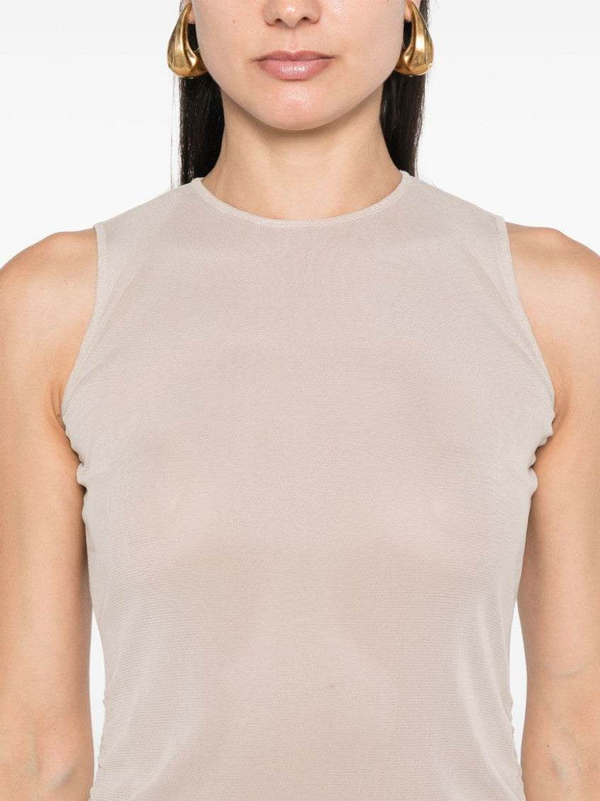 Beige Stretch tulle short dress 3