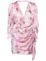 Pink Floral print silk short dress 1