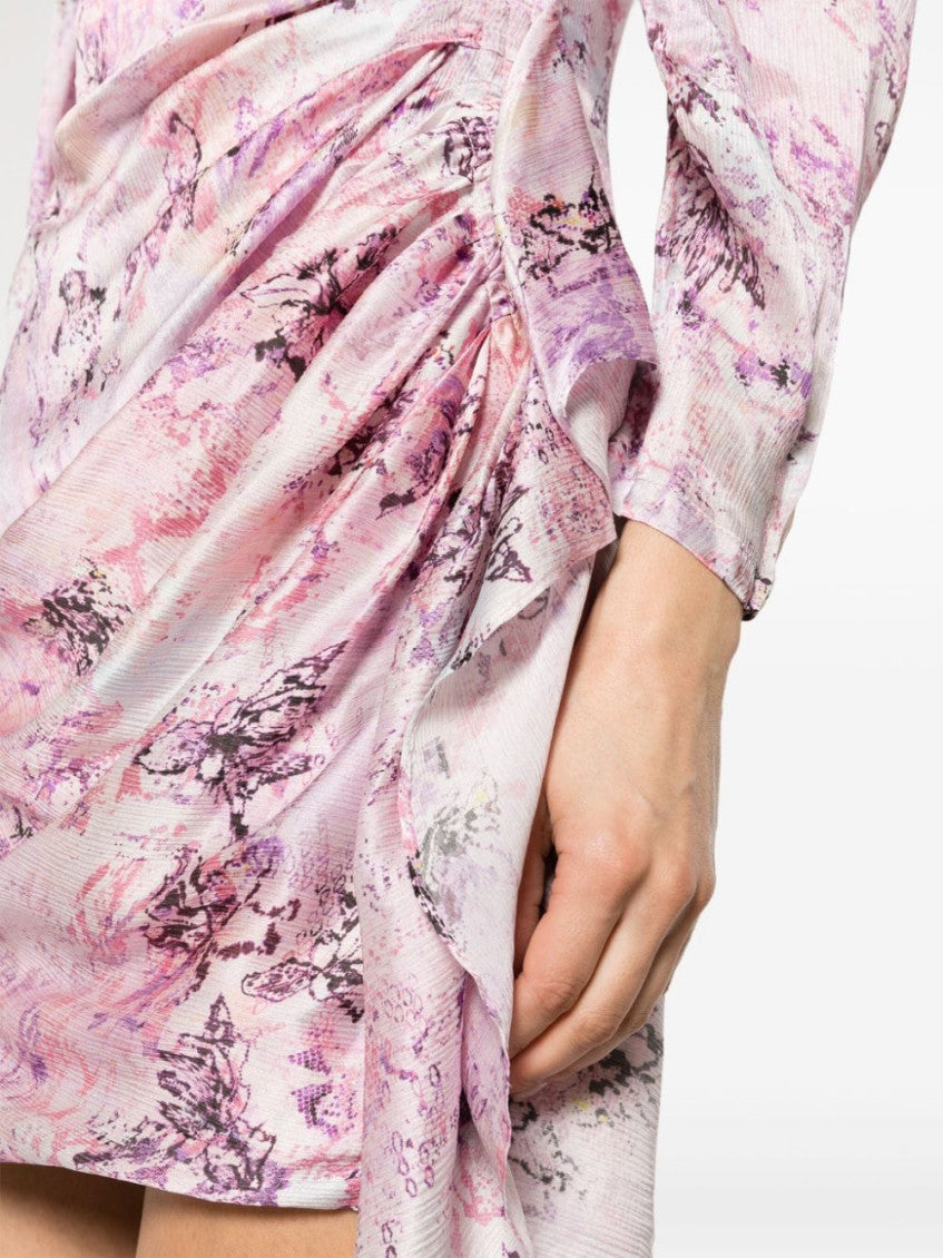 Pink Floral print silk short dress 2