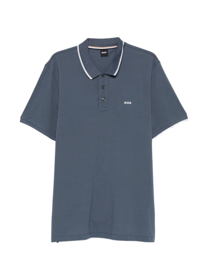 Blue Solid Shirt Collar Polo 1