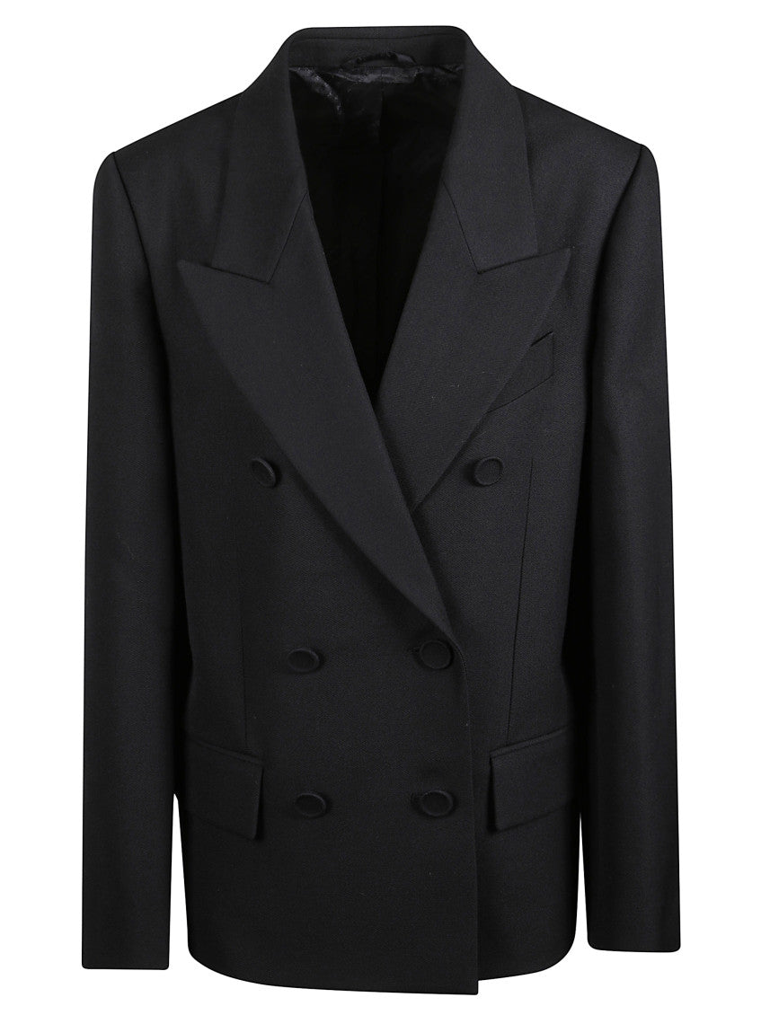Black Solid Peaked Lapel Blazer 1